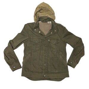 Levi's Hooded Trucker Jacket Olive Green Water Resistant Utility Jacket Womens S